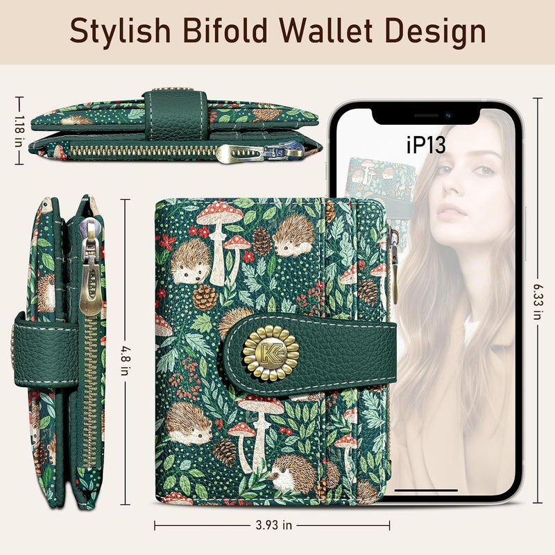 Kelvoris Cute Hedgehog Small Rfid Women Wallet Bifold Zipper Coin Pocket PU Leather Compact Cash Credit Card Holder Travel Wallet for Female Ladies Teen Girls 1 ID Window 10 Card Slots - Image 5